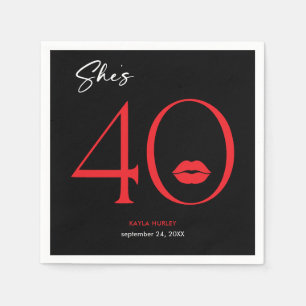 Modern Minimal Red Lips She's Forty Birthday Napkin