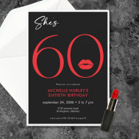 Modern Minimal Red Lips She's Sixty Birthday