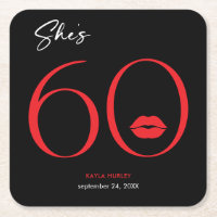 Modern Minimal Red Lips She's Sixty Birthday