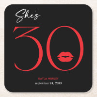Modern Minimal Red Lips She's Thirty Birthday
