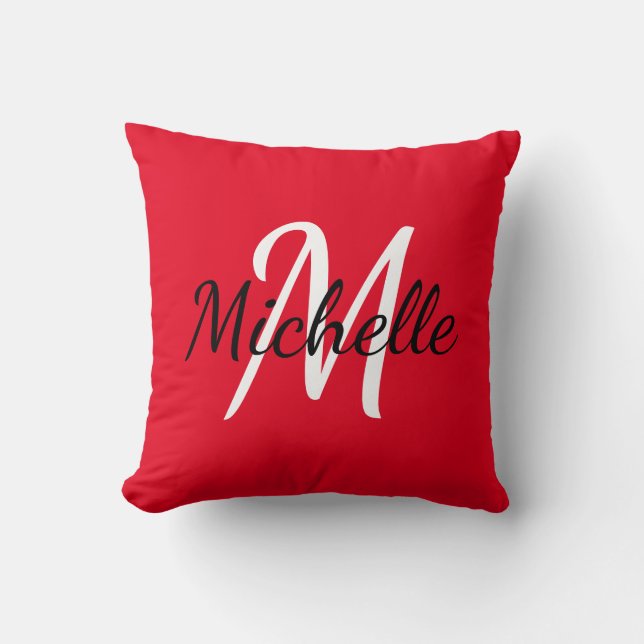 Modern Minimal Red Monogram Name + Initial Cushion (Front)