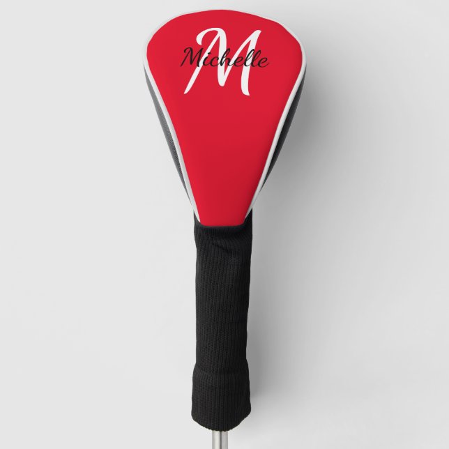 Modern Minimal Red Monogram Name + Initial Golf Head Cover (Front)