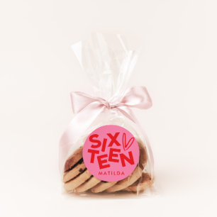 Modern minimal red pink typography 16th birthday classic round sticker