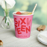 Modern minimal red pink typography 16th birthday paper cups<br><div class="desc">Modern minimal bold typography 16th birthday red and pink party decor favour paper cup design.</div>