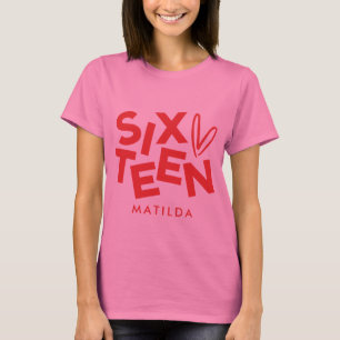 Modern minimal red pink typography 16th birthday T-Shirt