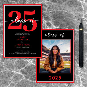 Modern Minimal Red Script Graduation Announcement