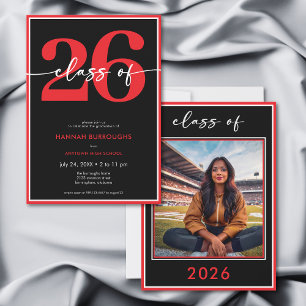 Modern Minimal Red Script Graduation Party Invitation