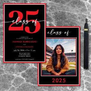 Modern Minimal Red Script Graduation Party Invitation