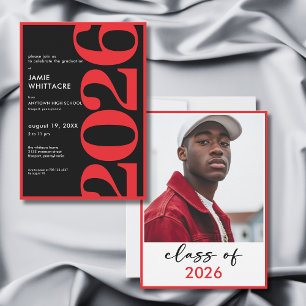 Modern Minimal Red Typography Graduation Party Invitation