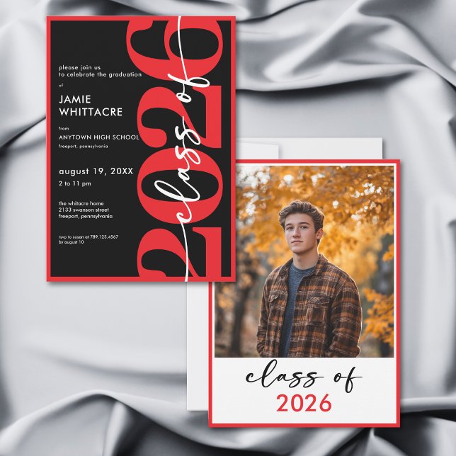 Modern Minimal Red Typography Graduation Party Invitation (Modern Minimal Red Typography Graduation Party Invitation)