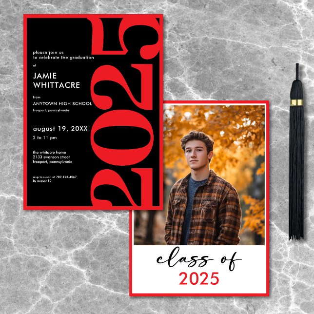 Modern Minimal Red Typography Graduation Party Invitation (Modern Minimal Red Typography Graduation Party Invitation)