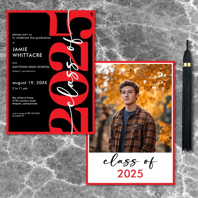 Modern Minimal Red Typography Graduation Party Invitation (Modern Minimal Red Typography Graduation Party Invitation)