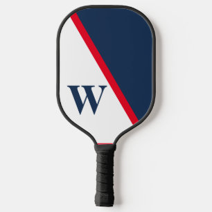 Modern Minimal Red White Blue College Monogram Pickleball Paddle