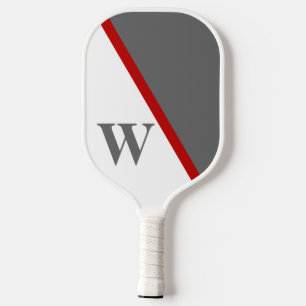 Modern Minimal Red White & Grey Monogram Pickleball Paddle