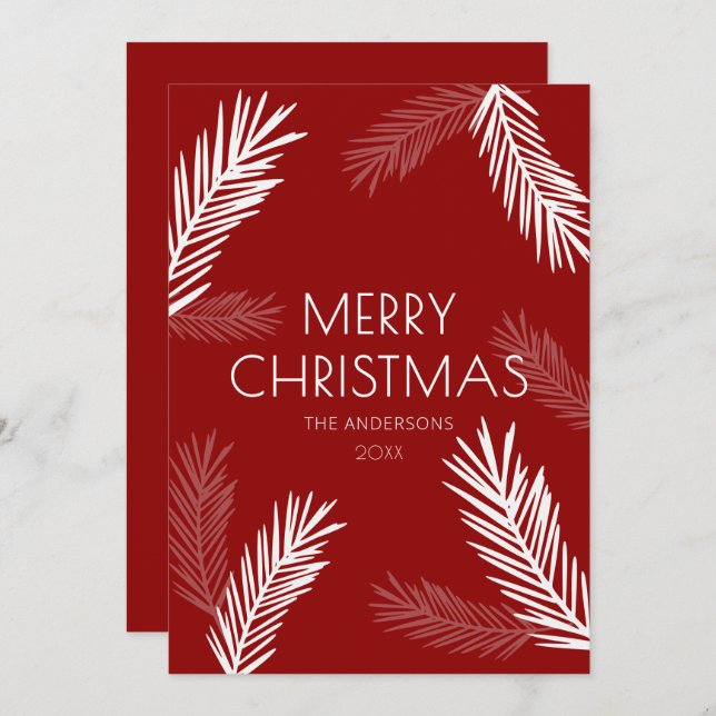 Modern Minimal Red & White Spruce Christmas Holiday Card (Front/Back)