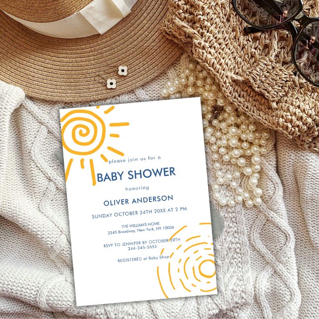 Modern Minimal Retro Sun Baby Shower Invitation (Modern Minimal Retro Sun Baby Shower Invitation)