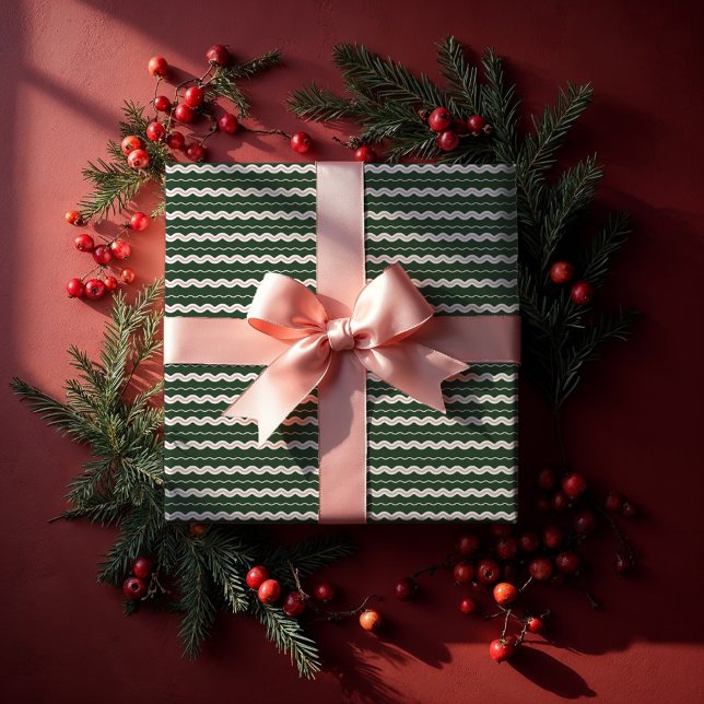 Modern Minimal Retro Wavy Green & Pink Stripe Wrapping Paper (Modern Minimal Retro Wavy Green & Pink Stripe Wrapping Paper)