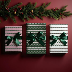 Modern Minimal Retro Wavy Green & Pink Stripe Wrapping Paper Sheet