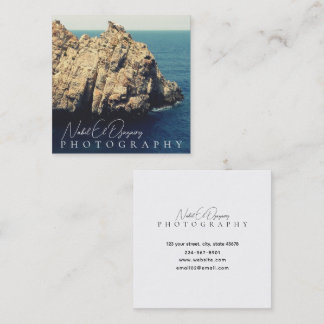 modern minimal rocky beach shore photography square business card