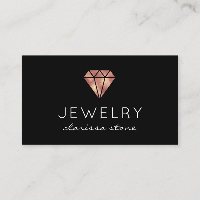 Modern minimal rose gold & black jewellery business card (Front)