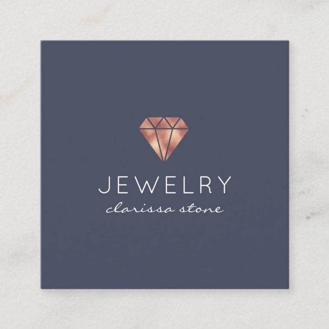 Modern minimal rose gold jewellery square business card (Front)