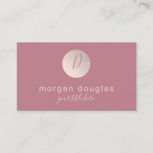 Modern minimal rose gold pink monogram   business card