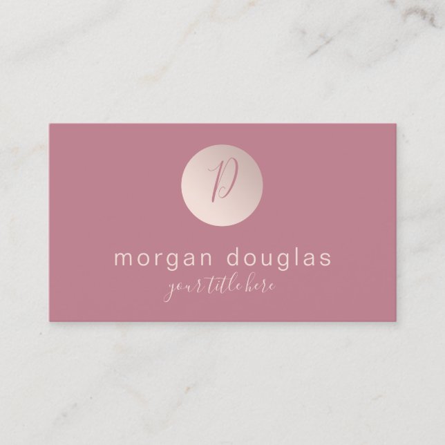 Modern minimal rose gold pink monogram   business card (Front)