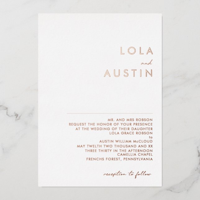 Modern Minimal Rose Gold Traditional Wedding Real (Front)