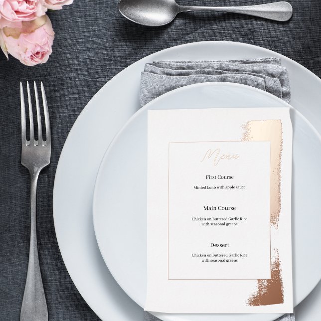 Modern Minimal Rose Gold Wedding Menu (Creator Uploaded)