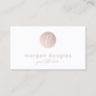 Modern minimal rose gold white monogram business card
