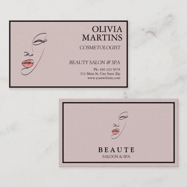 Modern Minimal Rose Pink Beauty Salon Spa Business Card (Front/Back)