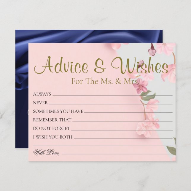 Modern Minimal Rosy Wedding Advice Wishes Cards (Front/Back)