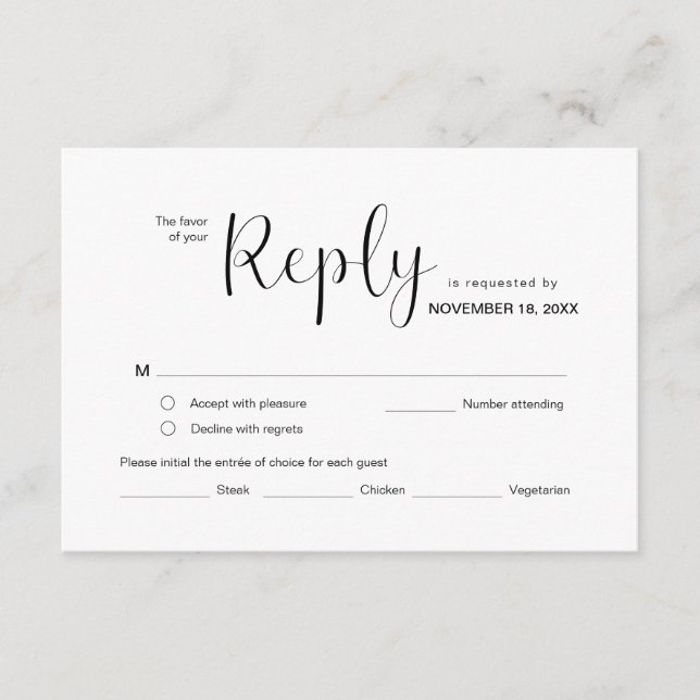 Modern Minimal, RSVP,  Black Font, Respond Enclosure Card (Front)
