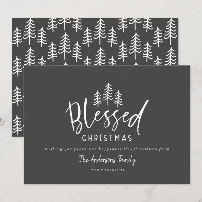 Modern minimal rustic farmhouse blessed Christmas Holiday Card (Front/Back)