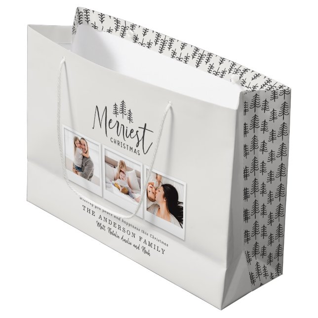 modern minimal rustic multi photo large gift bag (Front Angled)