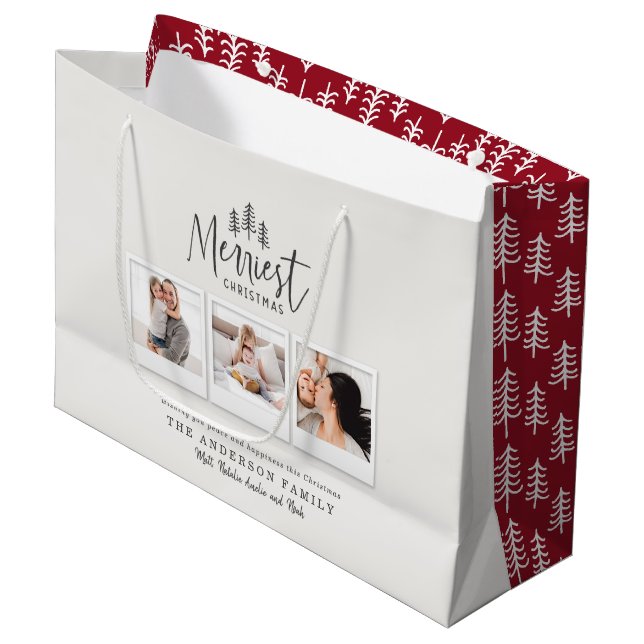 modern minimal rustic multi photo large gift bag (Front Angled)