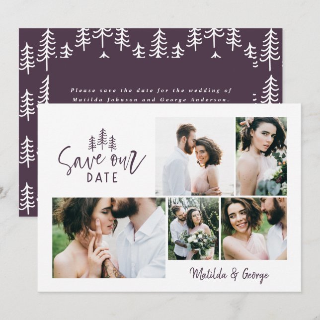 modern minimal rustic multi photo wedding save the date (Front/Back)