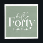 Modern minimal sage green 40th birthday decor napkin<br><div class="desc">Modern minimal typography simple sage green and white 40th birthday party decor paper napkins. Part of a contemporary collection.</div>
