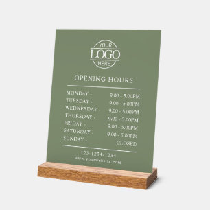Modern Minimal Sage Green Business Opening Hours Acrylic Sign