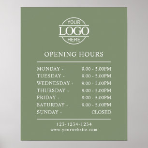 Modern Minimal Sage Green Business Opening Hours Poster