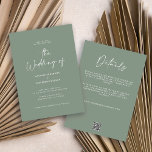 Modern minimal sage green detail QR code wedding Invitation<br><div class="desc">Modern classy simple minimal typography bold sage green wedding invitation,  detail and QR code card. With modern,  elegant typography and striped backer design. Colours can be customised.</div>