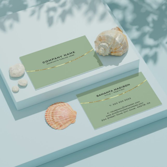 Modern Minimal Sage Green Gold Stripe Business Card (Creator Uploaded)