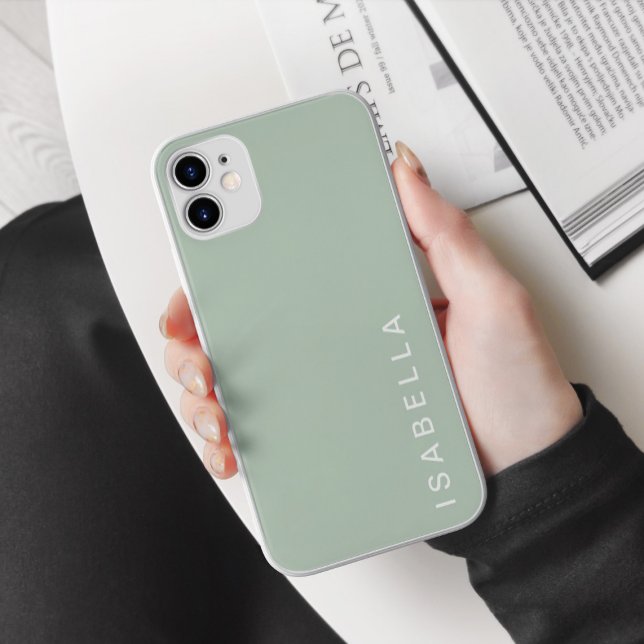 Modern Minimal Sage Green Personalised Name Case-Mate iPhone Case (Creator Uploaded)