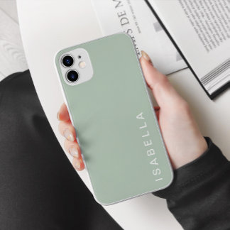 Modern Minimal Sage Green Personalised Name iPhone 15 Pro Max Case