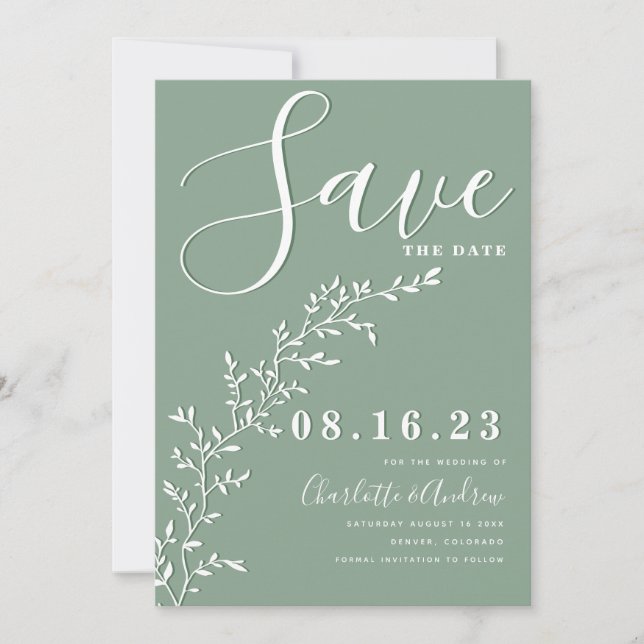 Modern Minimal Sage Green Save The Date Invitation (Front)