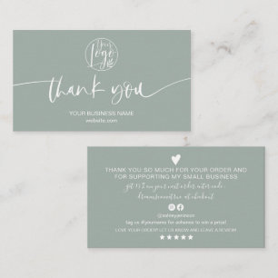 Modern minimal sage green script order thank you business card