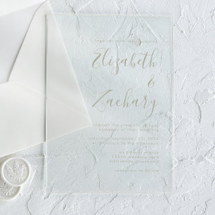 Modern Minimal Sage Green Script Wedding Acrylic Invitations