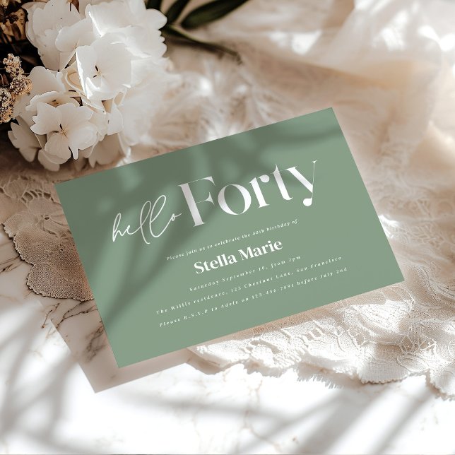 Modern minimal sage green simple 40th birthday invitation (Creator Uploaded)