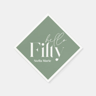 Modern minimal sage green simple 50th birthday napkin