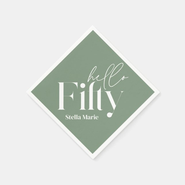 Modern minimal sage green simple 50th birthday napkin (Corner)